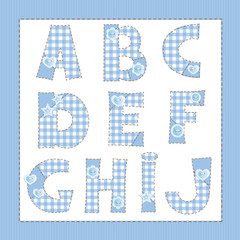 Blue fabric alphabet. Letters A, B, C, D, E, F, G, H, I, J