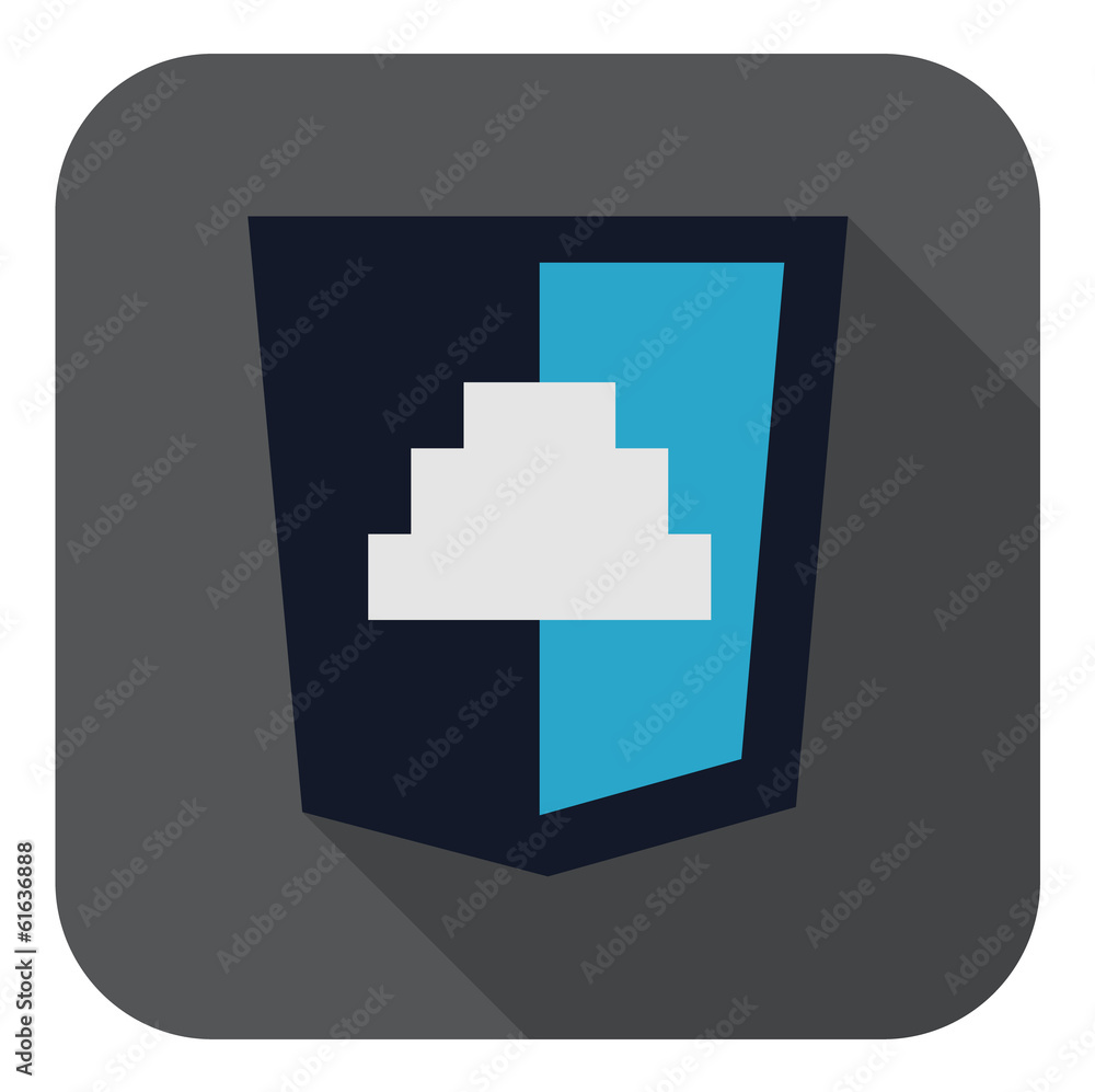 Aufkleber vector illustration of dark blue shield with javascript button,