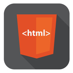 vector illustration of orange shield with html tag on the screen