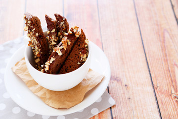 chocolate biscotti with nuts