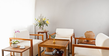 Bright white seater in lounge area