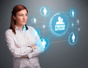 Attractive girl looking at modern social network