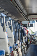 View from inside the bus with passengers. © M-Production