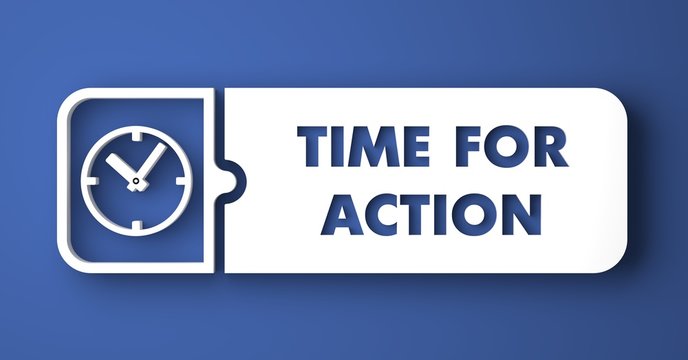 Time For Action on Blue in Flat Design Style.