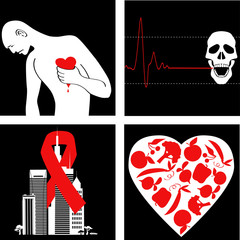 Heart attack prevention vector icon set