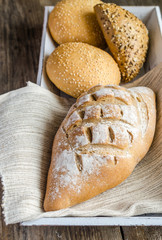 Whole wheat bread with sesame and flax-seed buns