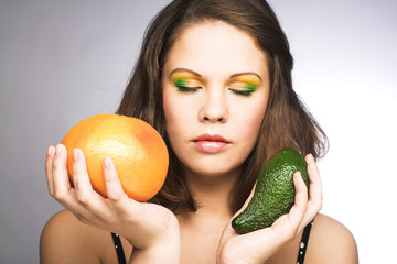 Woman with fruits