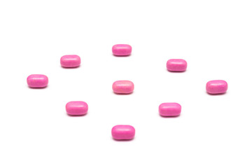 Pink Candy Mints Isolated On White Used For A Fresh Breath