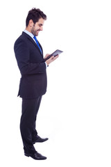 Handsome latin business man with tablet computer, isolated on a