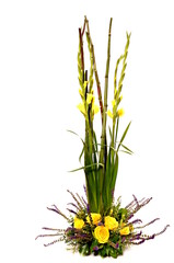 Decoration with roses and gladiolas