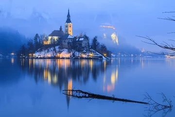 Foto op Canvas Foggy evening on Bled lake © rolandbarat