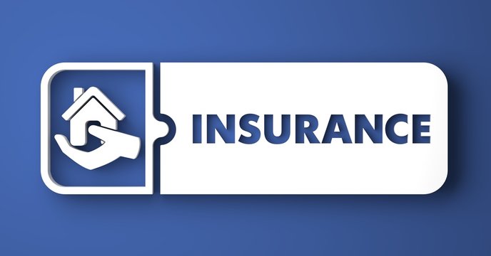 Insurance Concept on Blue in Flat Design Style.