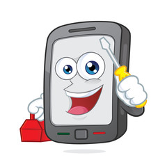 Smartphone holding a screwdriver and a toolbox