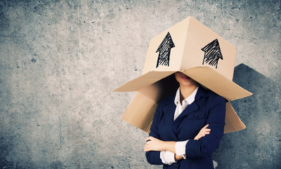 Woman with box on head