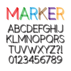 Rounded Bold Marker Pen Font and Numbers, Eps 10 Vector Editable