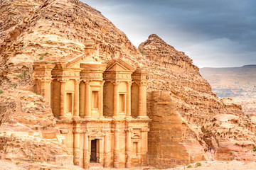 Ad Deir in the ancient Jordanian city of Petra, Jordan - obrazy, fototapety, plakaty