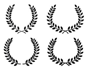 Black silhouettes of laurel wreaths, vector isolated