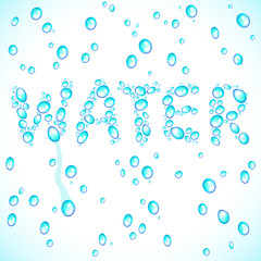 Background with water drops and inscription in water and splashe