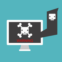 Virus with death skull on computer screen