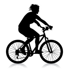 Fototapeta na wymiar Schwarze Silhouette einer Fahrrad fahrenden Frau