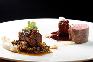 Haute cuisine, grilled veal fillet steak,veal tail with a sauce