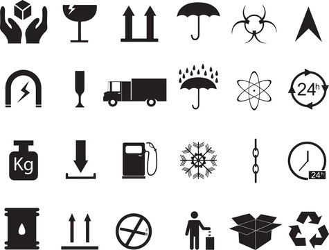 Set of cargo icons illustrated on white