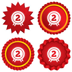 Second place award sign icon. Prize for winner.