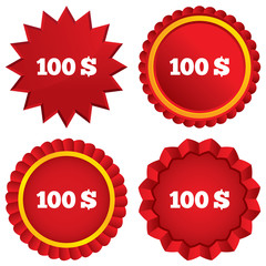 100 Dollars sign icon. USD currency symbol.