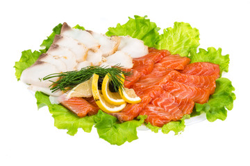 Sliced trout and sturgeon
