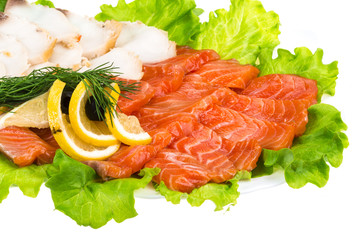 Sliced trout and sturgeon