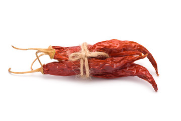 Bundle of Dried Chili Peppers isolated on white