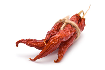 Bundle of Dried Chili Peppers isolated on white