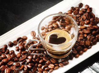 espresso coffee in coffee tray