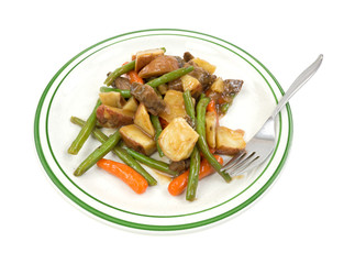 TV dinner beef meal on plate with fork