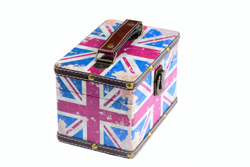 Old british flag box on white background