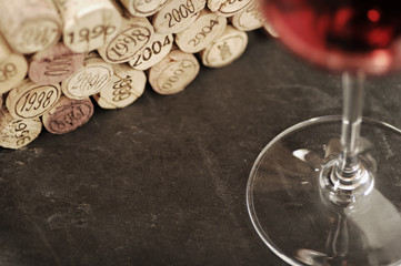 Corks and red wine