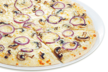 Pizza with mushrooms closeup