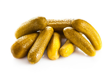 Tasty pickled cucumbers on isolated background.salty  traditiona