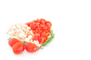 tomato and mushroom with rosemary in the shape of heart