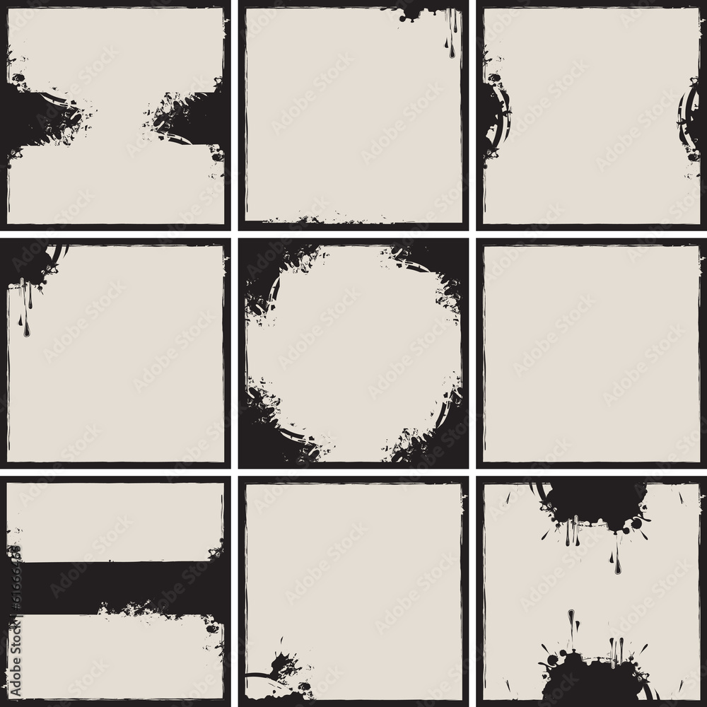 Poster set of vector frames with splashes and drips and stains