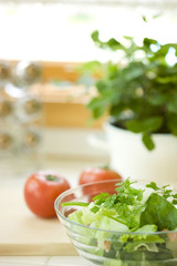 Herb salad of chervil and fresh tomato 