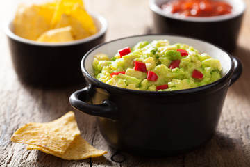 guacamole with avocado, lime, chili and tortilla chips