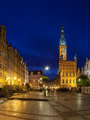 Town Hall at night in Gdansk, Poland.