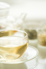 Glass cup of herb tea