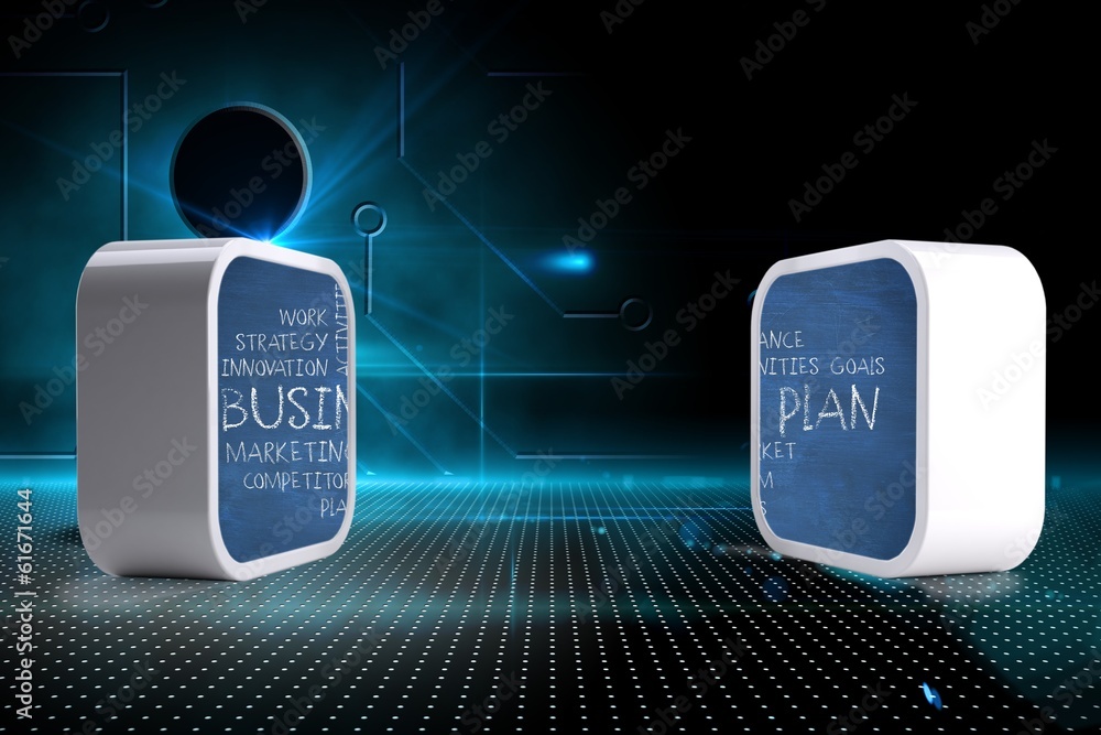 Poster composite image of business plan on abstract screen
