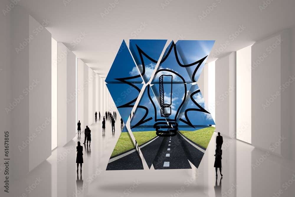 Poster Composite image of exclamation mark in light bulb on abstract