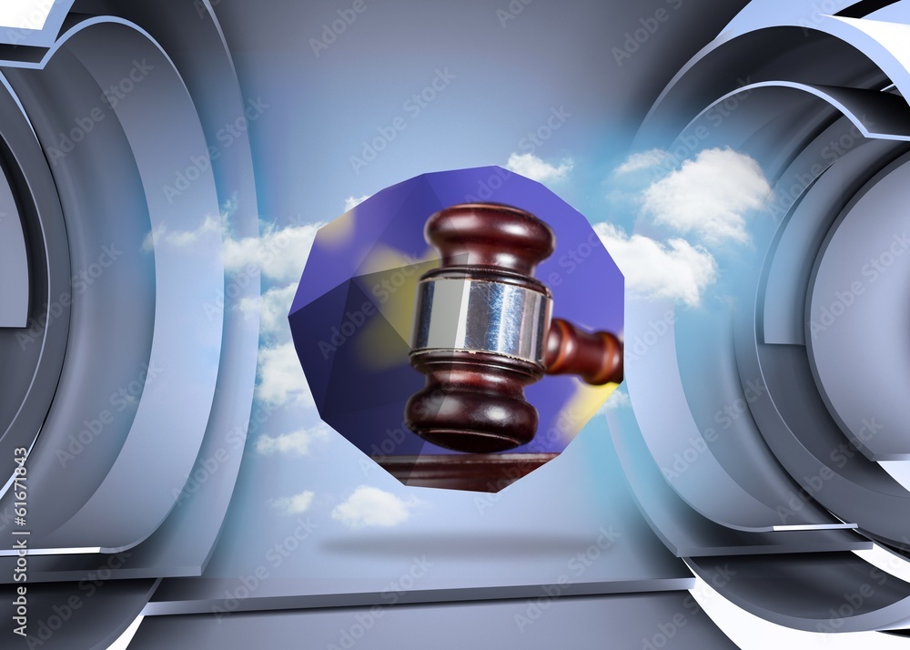 Poster Composite image of hammer and gavel on abstract screen