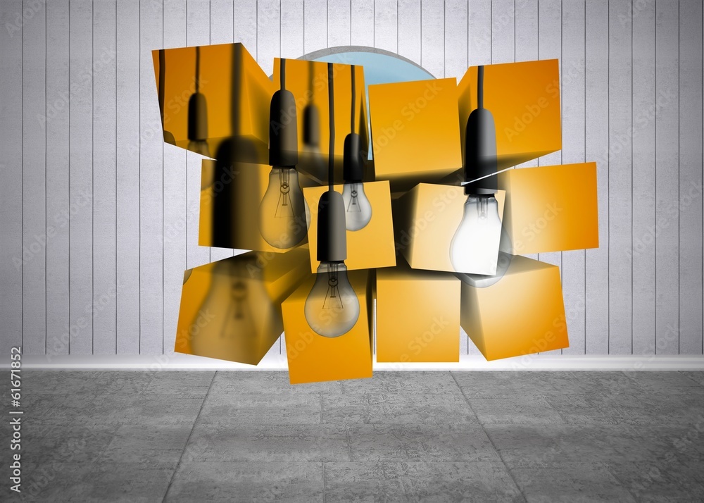Poster composite image of light bulbs on abstract screen