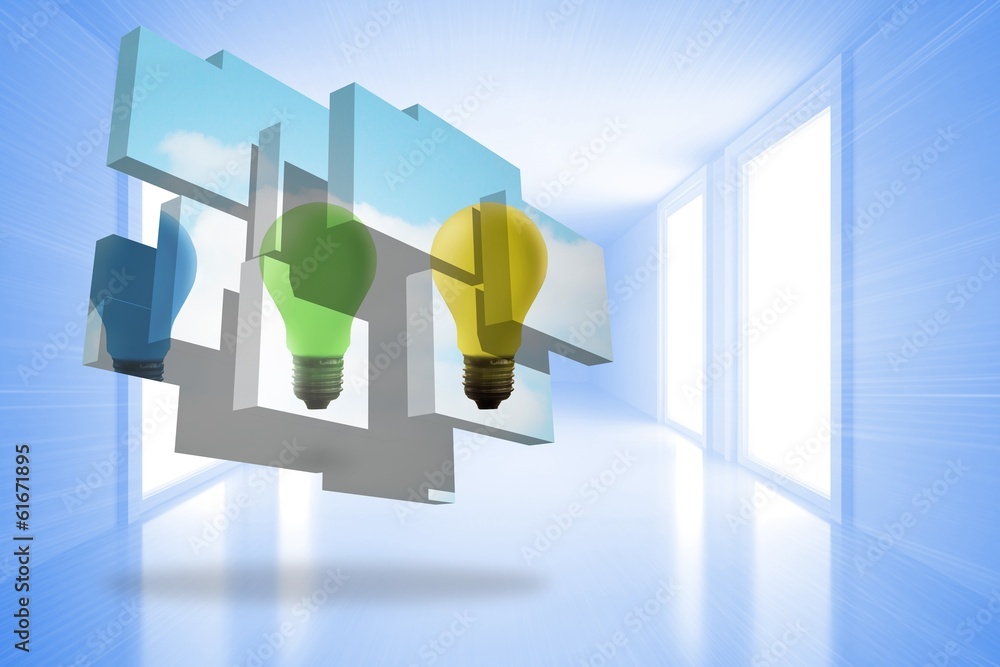 Poster composite image of light bulbs on abstract screen