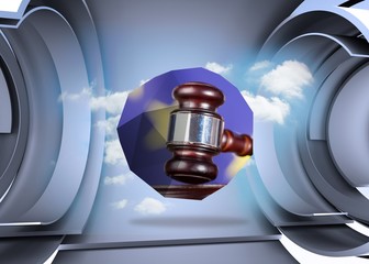 Composite image of hammer and gavel on abstract screen
